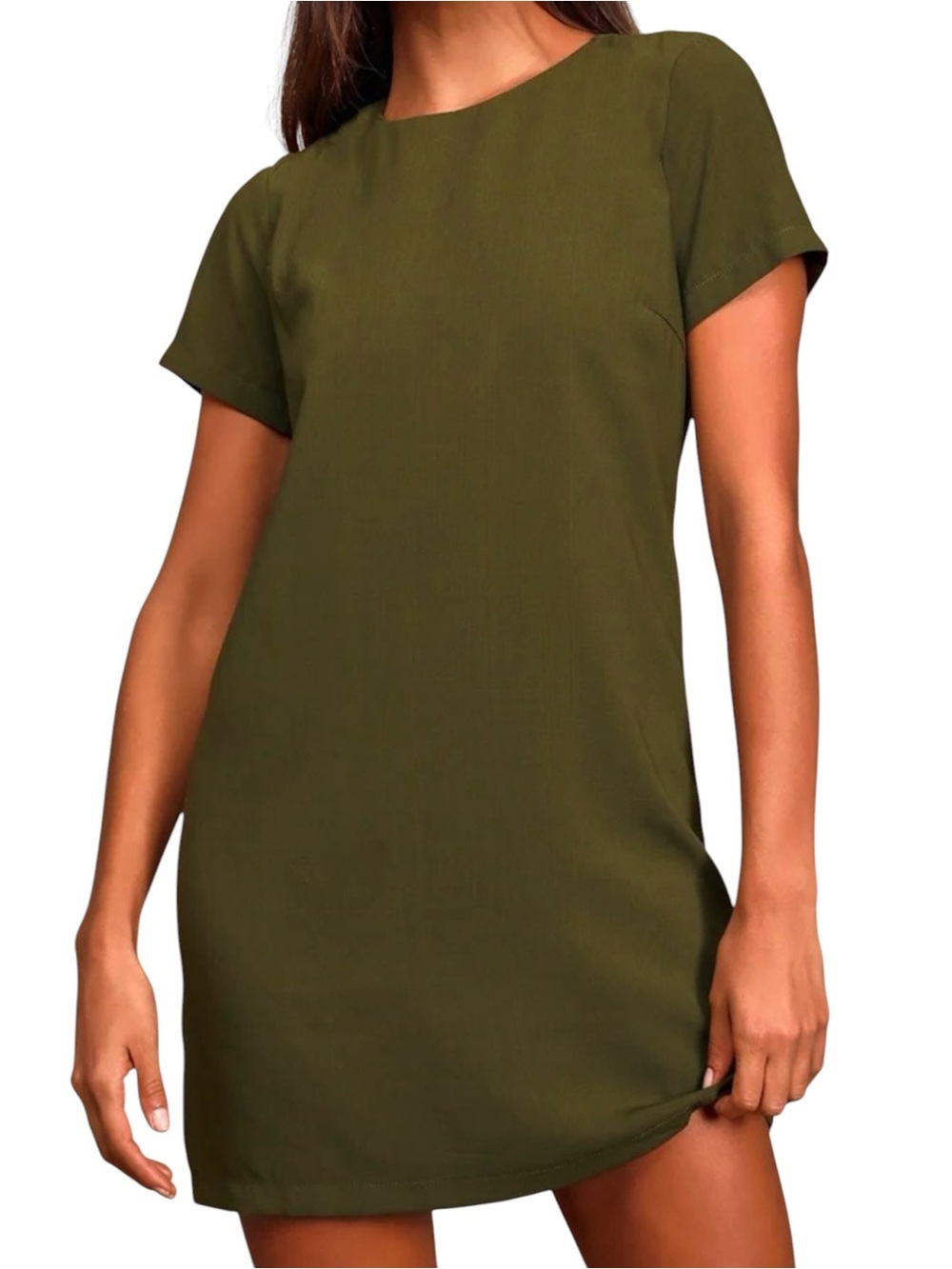 Lulus Shift and Shout Olive Green Shift Dress Mini Short Sleeve Summer Weight
